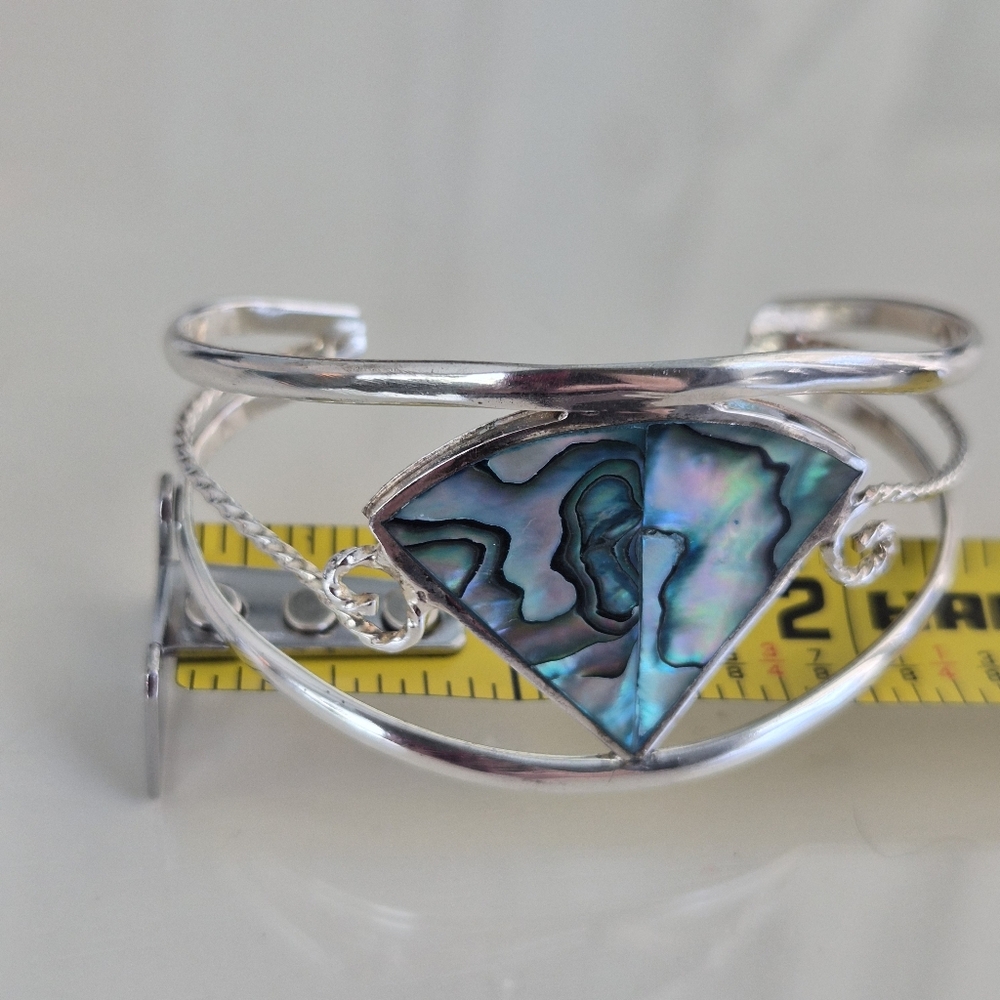 Abalone Shell Sterling Silver Cuff Bracelet 925 Mexico Artisan Vintage - Picture 5 of 5